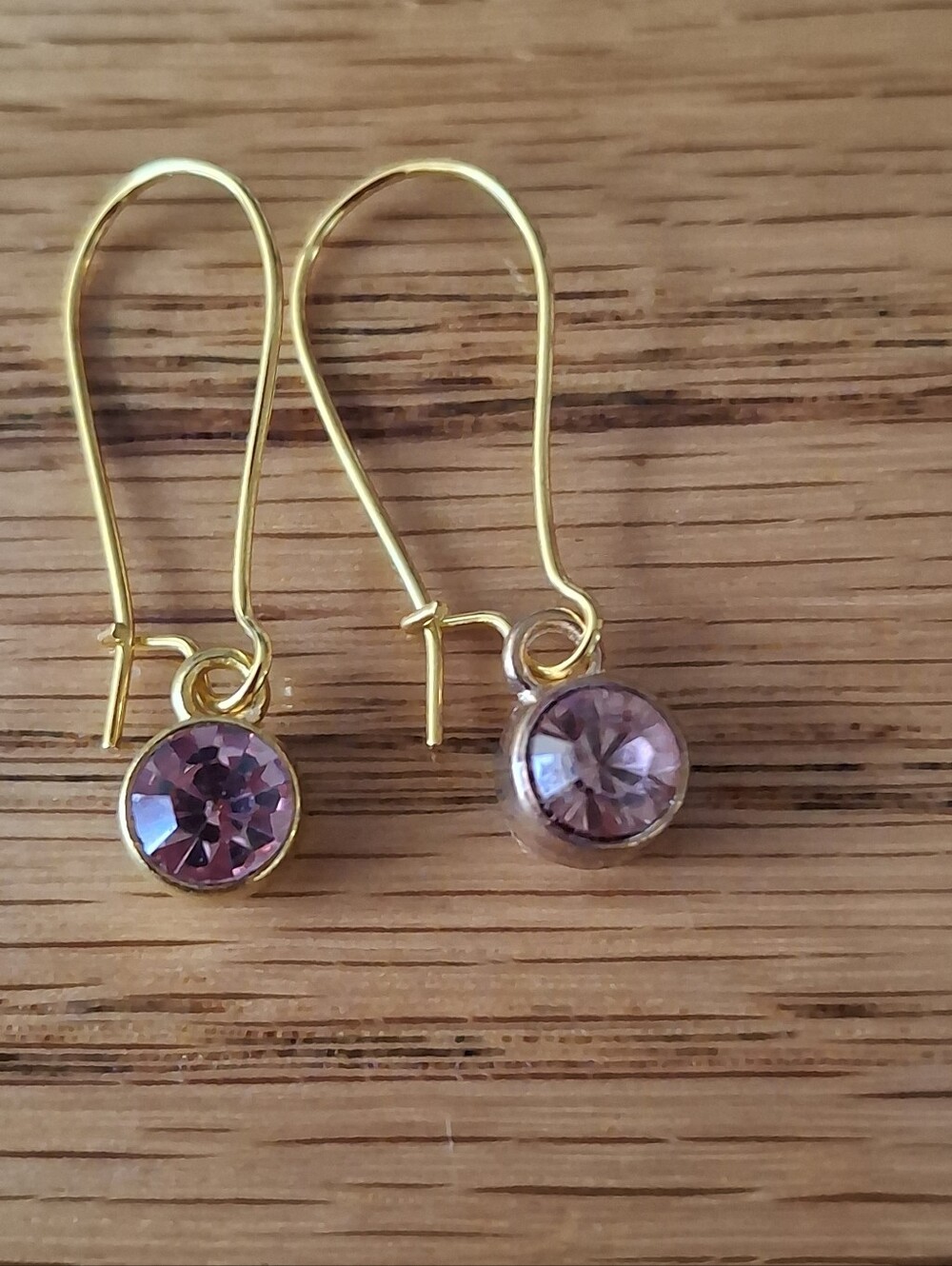 Gold Drop Earrings with Light Pink Crystal